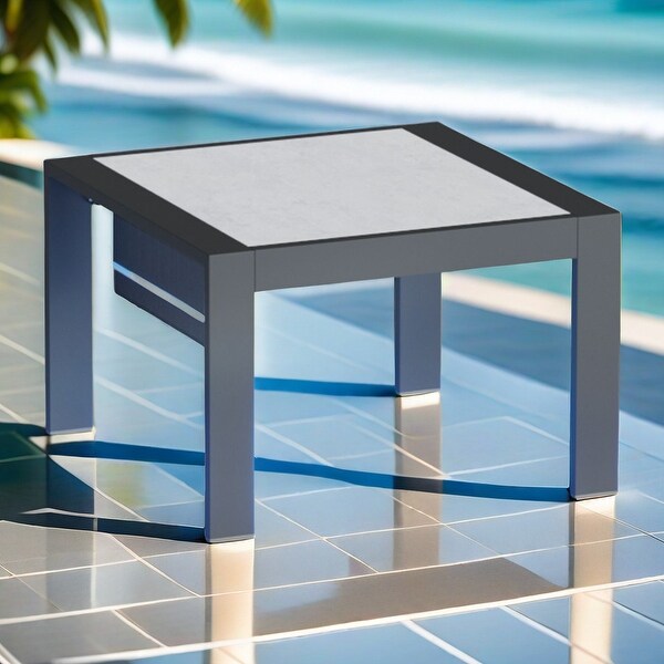 Aluminum Outdoor Side Table with LED Light and Marble Pattern Aluminum Table Top 23.6'' W X '23.6' L