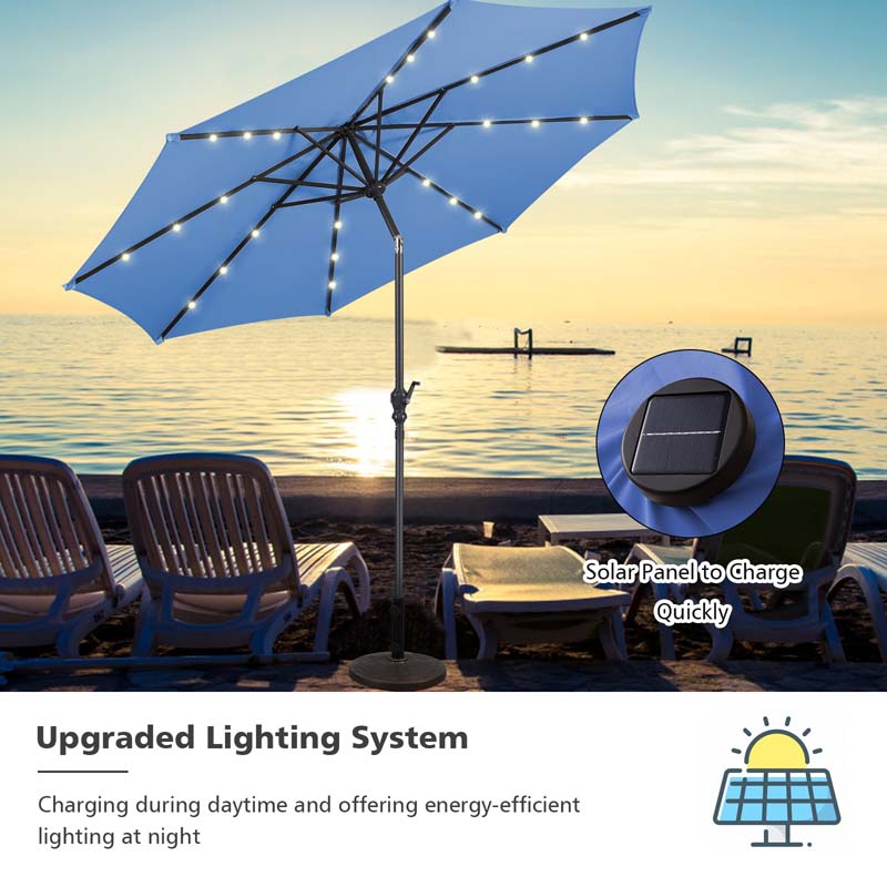 10 FT Outdoor Market Patio Umbrella with Solar LED Lights & Crank, Easy Tilt Table Umbrella for Deck Pool