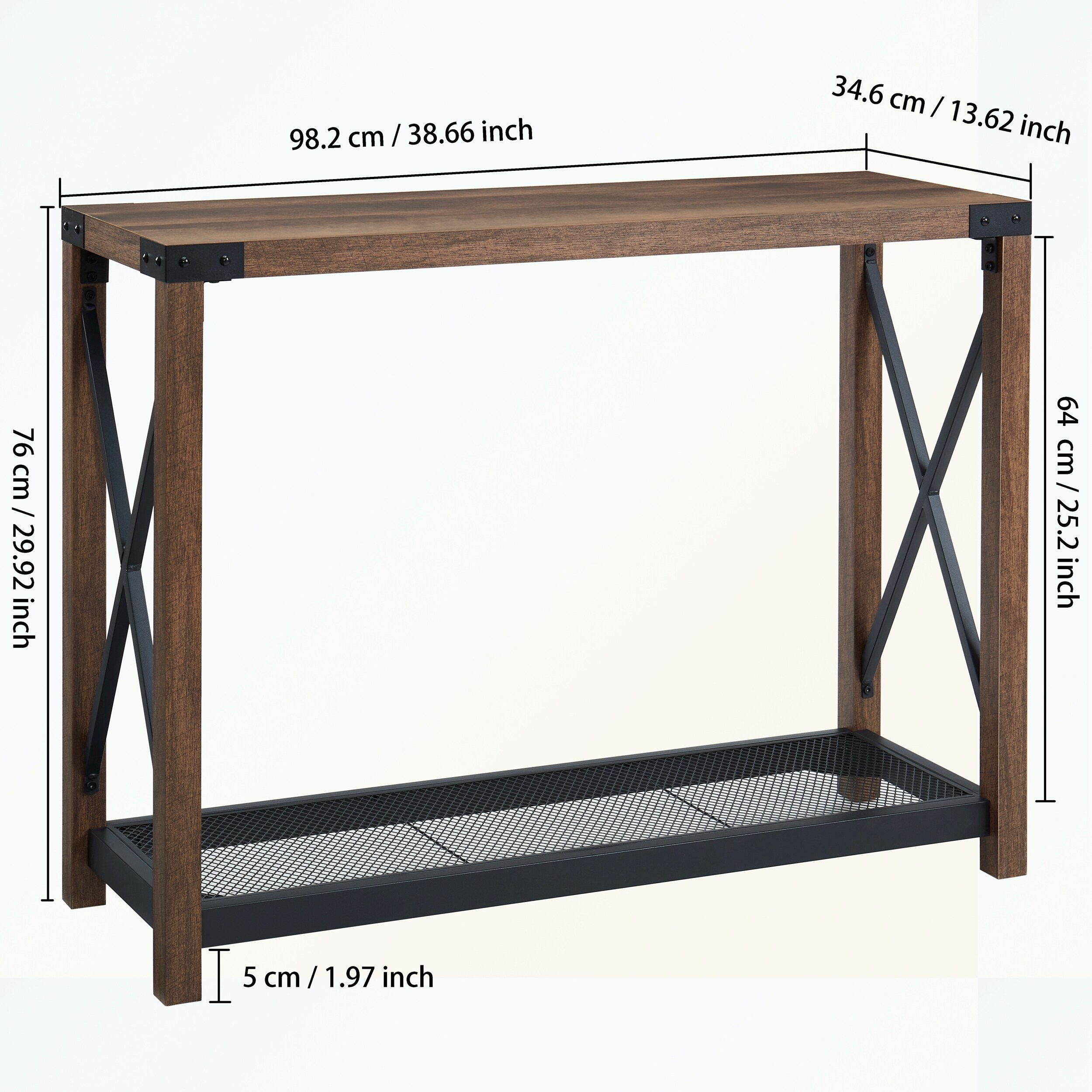 Industrial Sofa Table with 2 Tier