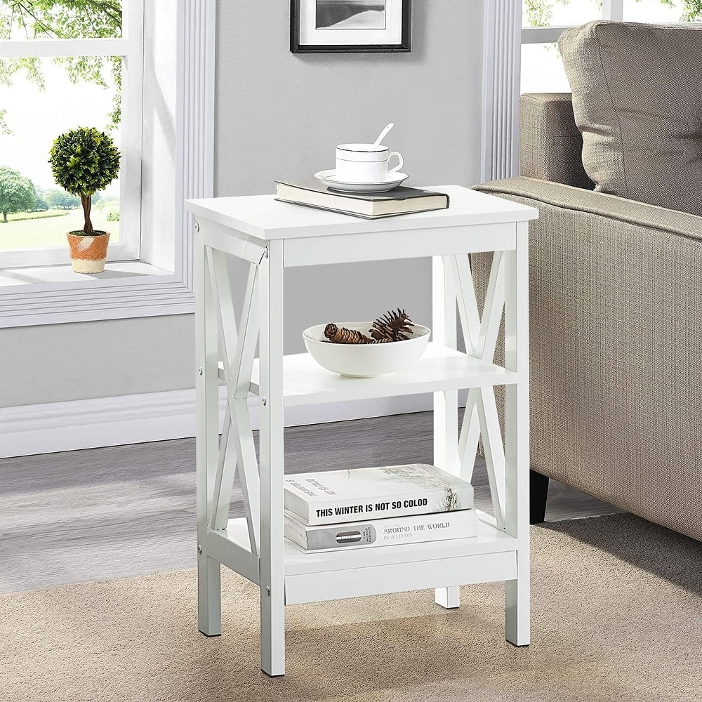 Modern End Table with 3 Tier Open Storage Shelves