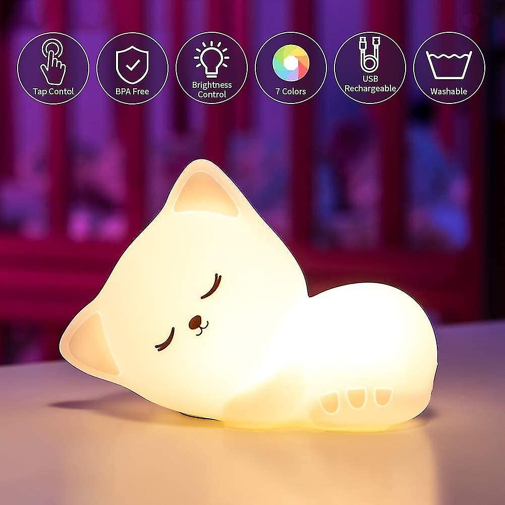 Wekity Cute Kitty Kids Night Light， Cat Kawaii Birthday Gifts Room Decor Bedroom Decorations， Led Color Changing Animal Portable Squishy Silicone Lamp