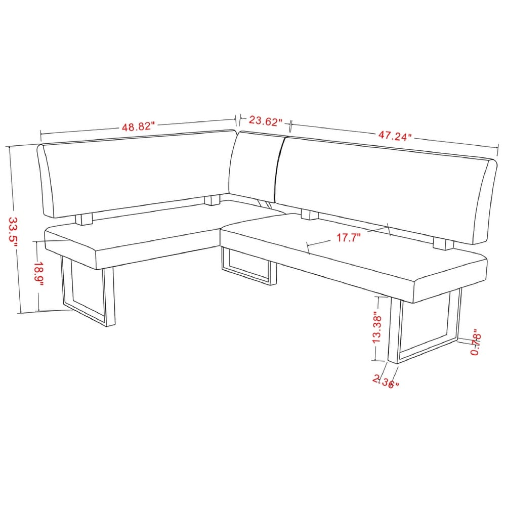 Somette Gene Dark Grey Reversible Dining Nook   48.81 X 71.25 X 33.46