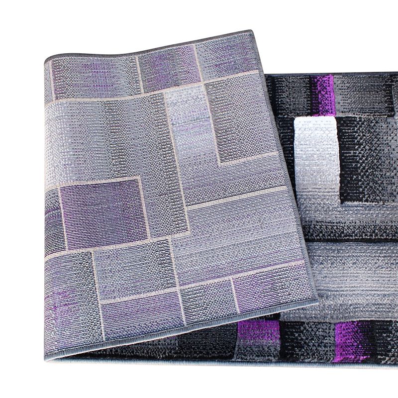 Masada Rugs Masada Rugs Trendz Collection 3'x16' Modern Contemporary Runner Area Rug in Purple， Gray and Black-Design Trz861