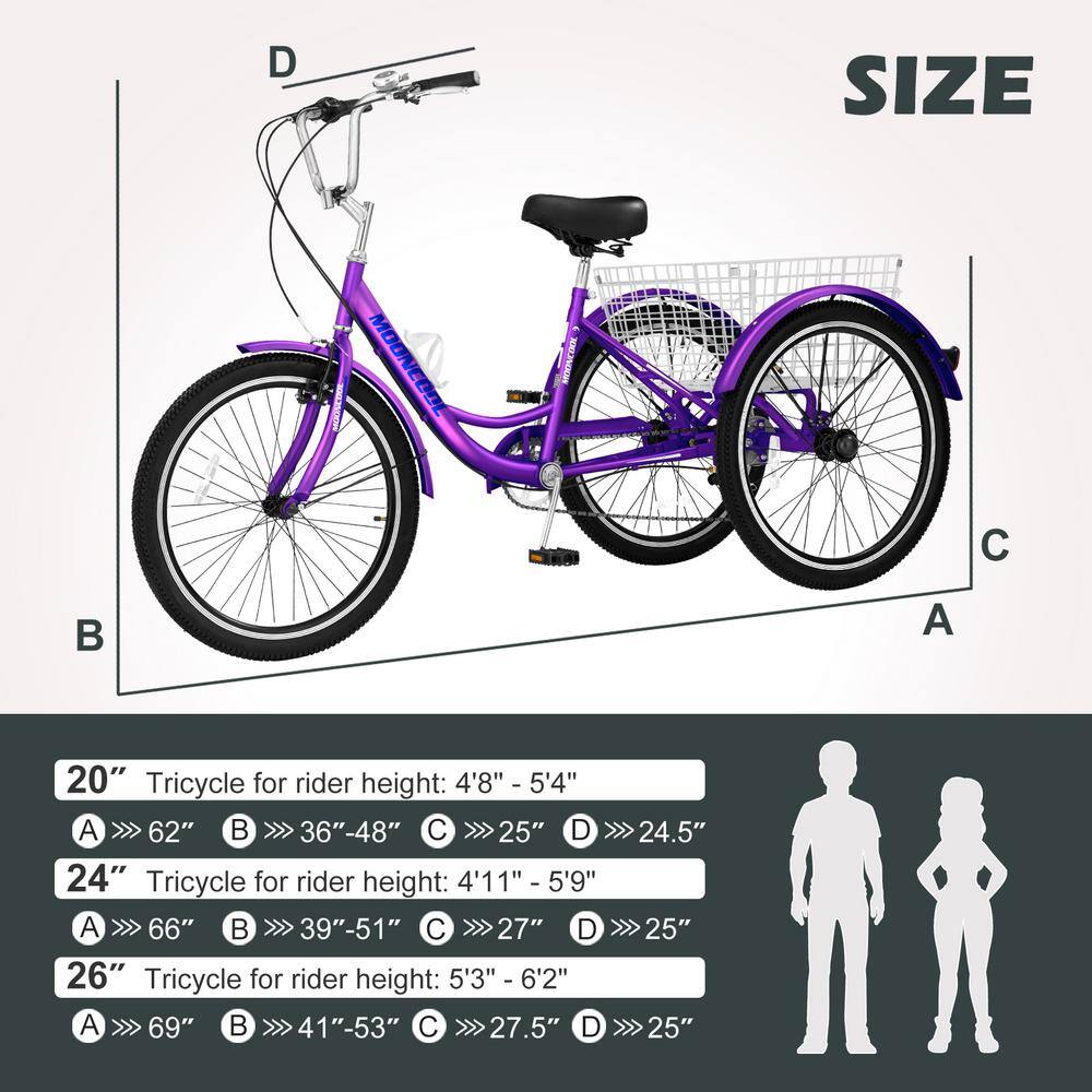 BOZTIY 26 inch Tricycle Perfect for Beginner Riders 3 Wheel 7 Speed Bikes Cruise Trike with Shopping Basket for Adult Tricycle M-P26-MZ