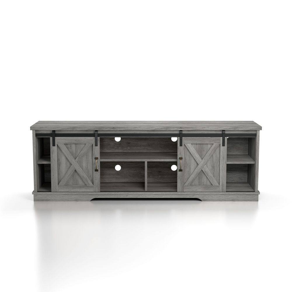 Furniture of America Cheverly 71 in. Vintage Gray Oak TV Stand Fits TV's up to 80 in. with 4 Cable Management FGI-2087C35