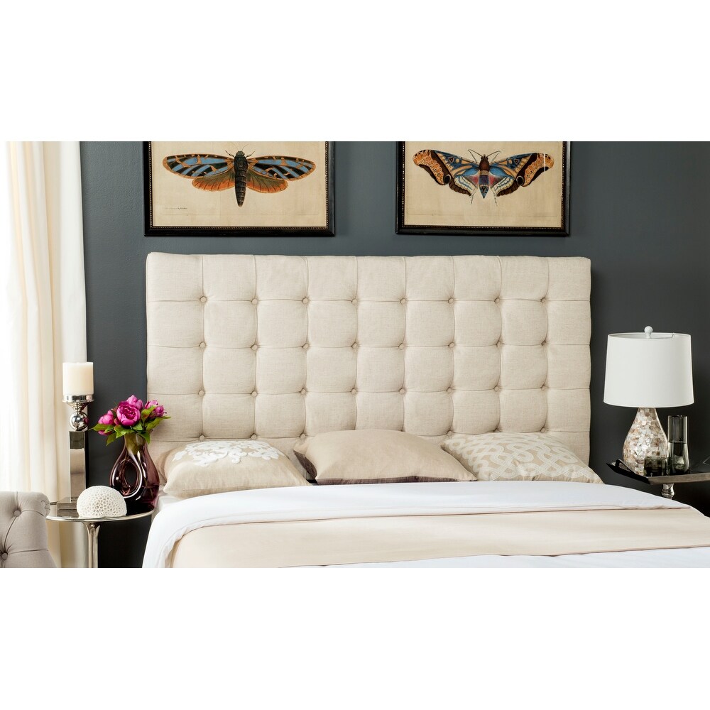 SAFAVIEH Lamar Wheat Linen Blend Upholstered Tufted Headboard (King)