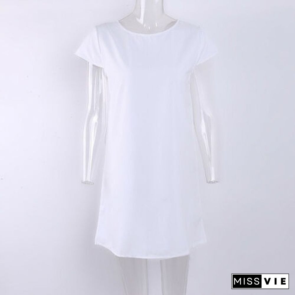 Women's Spring Short Sleeve Loose Mini A-line Candy Color Sweet Dress