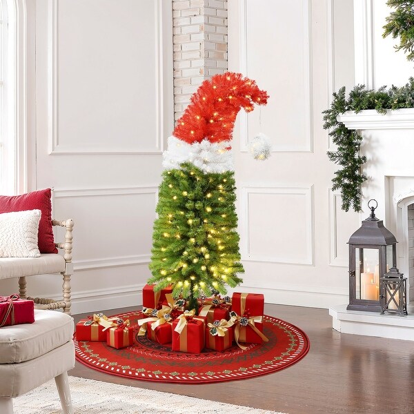 5Ft PreLit Artificial Tree with Santa Hat Treetop with 8 Lighting Modes