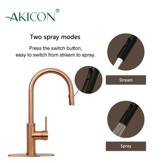 Akicon Single-Handle Pull Down Sprayer Kitchen Faucet with Deckplate in Copper AK96416-C