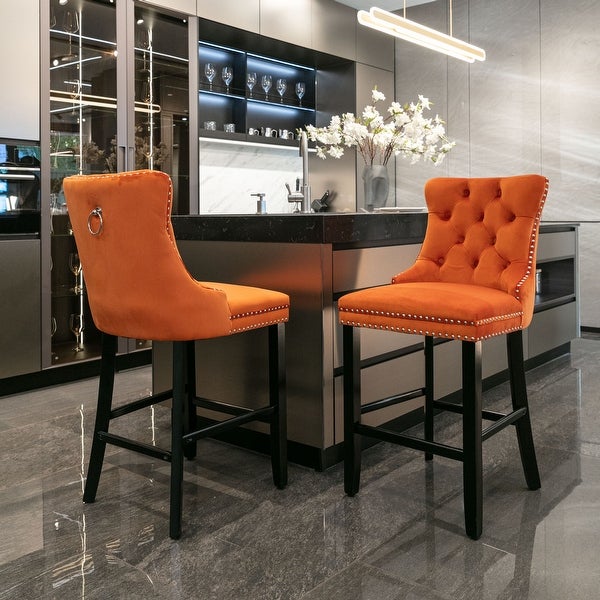 Velvet Upholstered Bar Chairs Set of 2