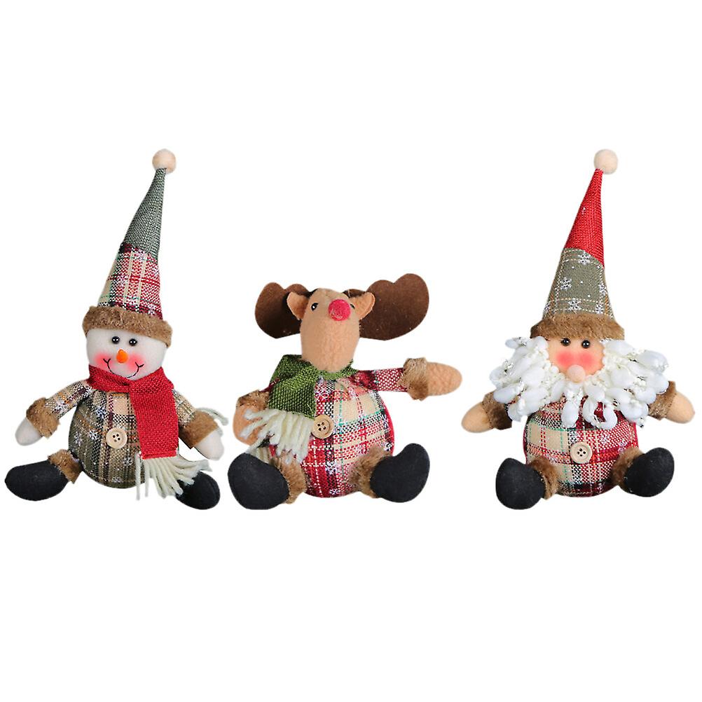 3pcs Christmas Dolls Decor Holiday Ornaments Snowman Reindeer Santa Claus Doll Hanging Decors