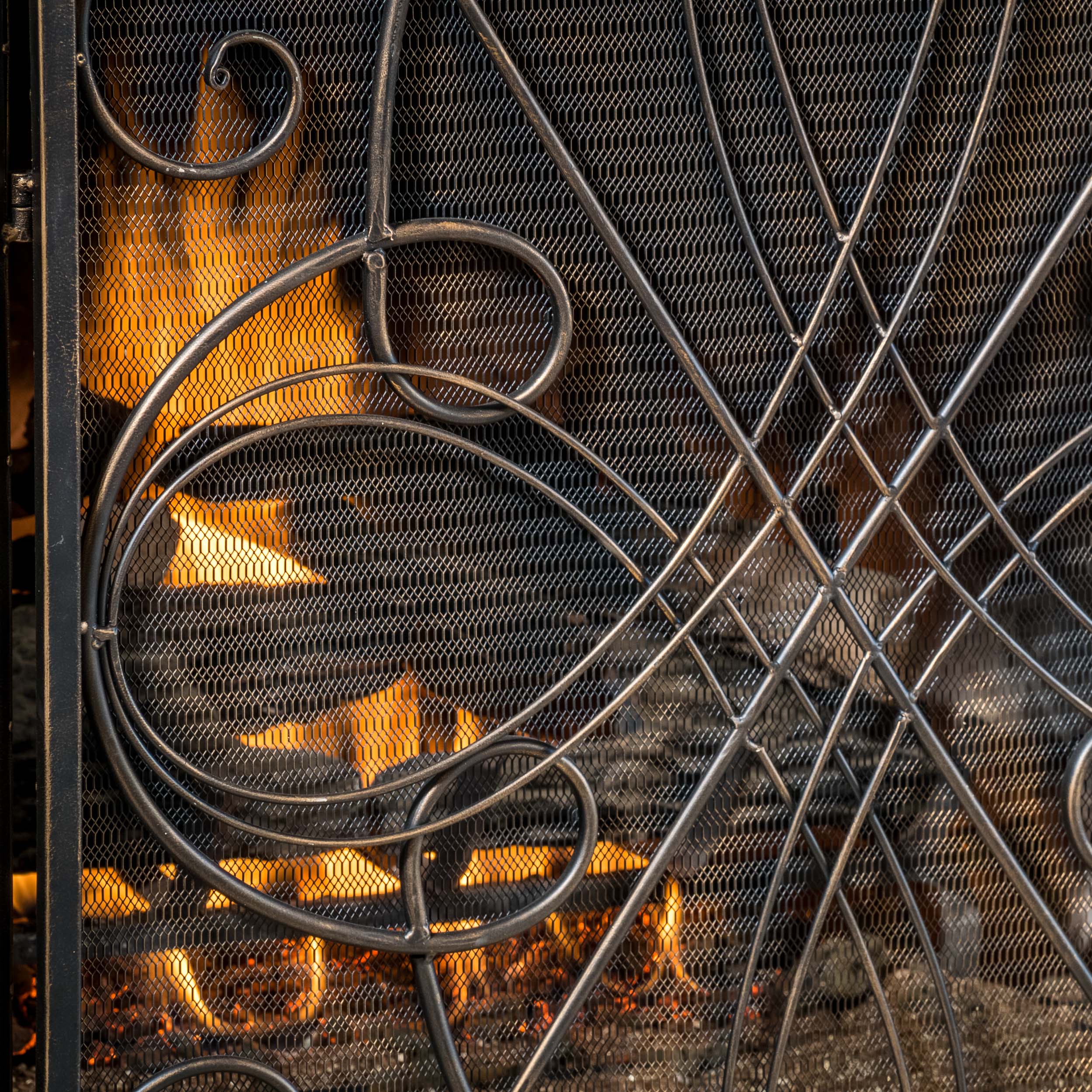 Rosalinda Black Gold Finish Floral Iron Fireplace Screen