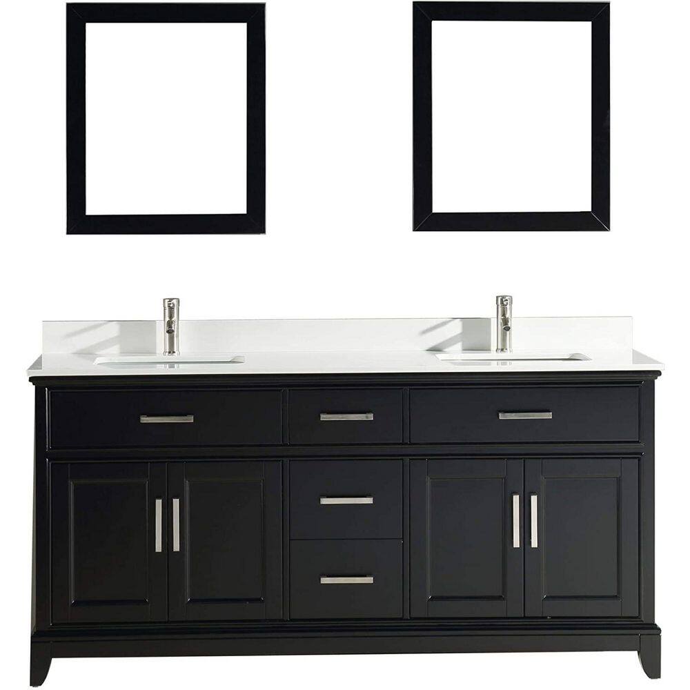 Vanity Art Genoa 72 in. W x 22 in. D x 36 in. H Double Sink Vanity in Espresso with Engineered Marble Top in White and Mirror VA1072-DE