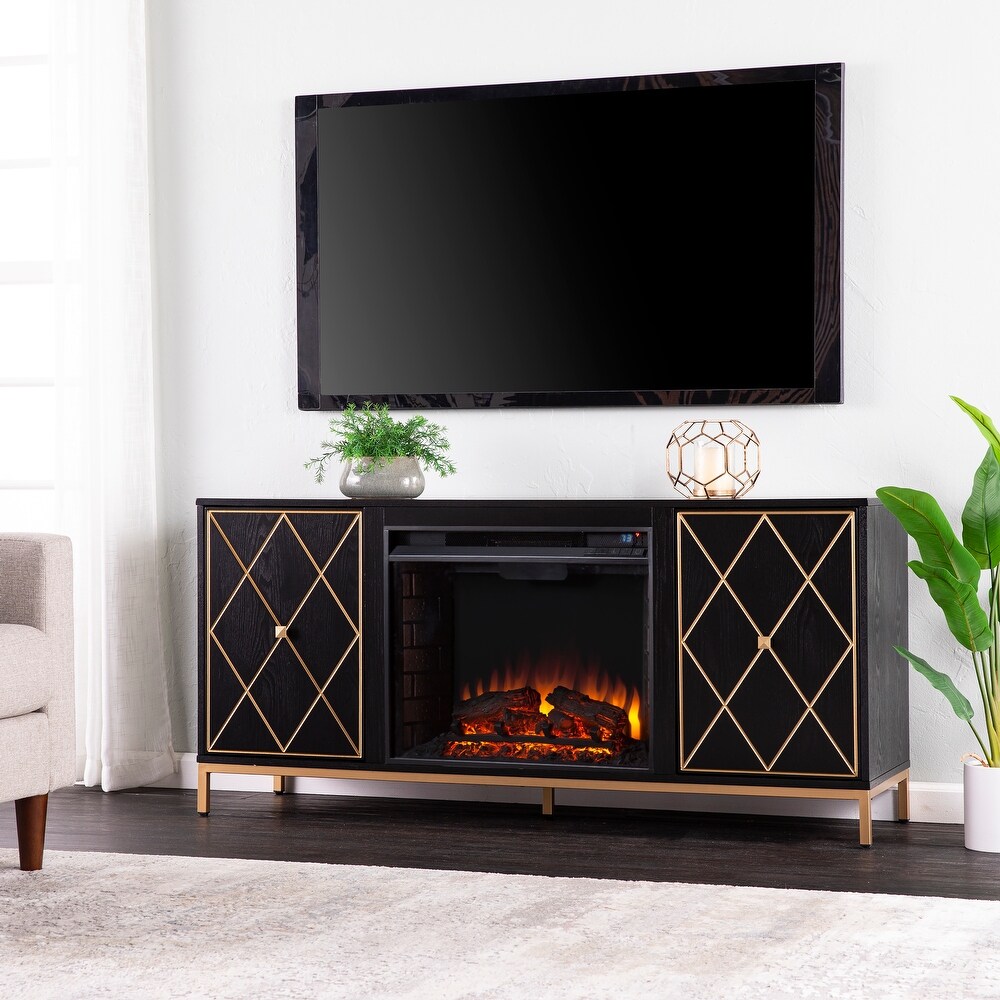 SEI Furniture Marsden Contemporary Black Wooden Electric Fireplace