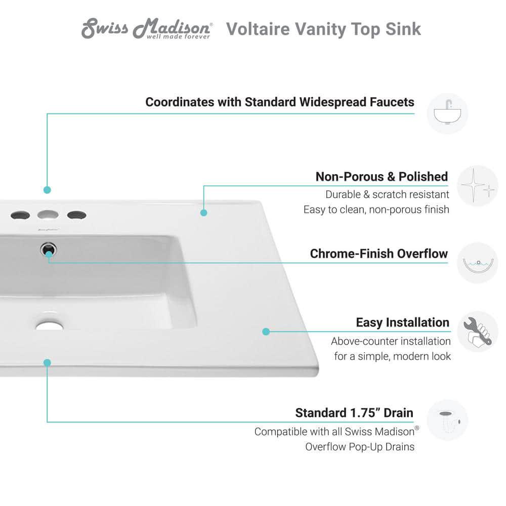 Swiss Madison Voltaire 31 in Vanity Top in Glossy White with 1Basin