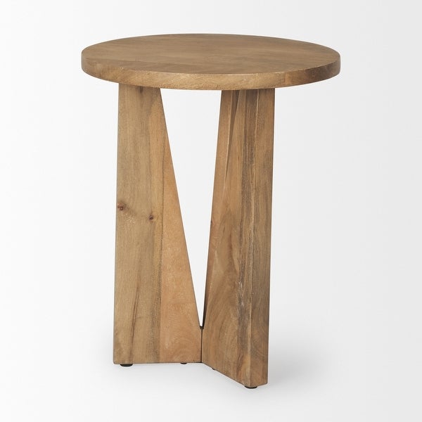 Mattius Light Brown Solid Wood Round Accent Table