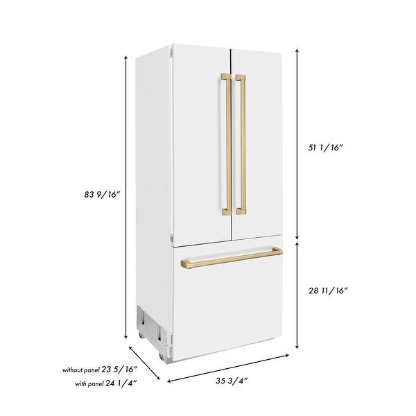 ZLINE 36 in. Autograph Edition 19.6 cu. ft. Built-in 3-Door French Door Refrigerator with Internal Water and Ice Dispenser