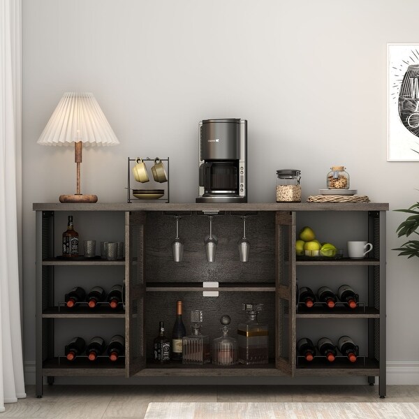 Wine Bar Cabinet with Storage for Liquor and Glasses