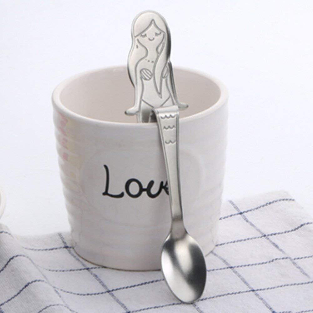 Stainless Steel Hanging Coffee Teaspoon Set， Cute Mermaid Mixing Stiring Scoop For Household Use Party Or Bar， Prefectly As Mug Spoons And Travel Uten