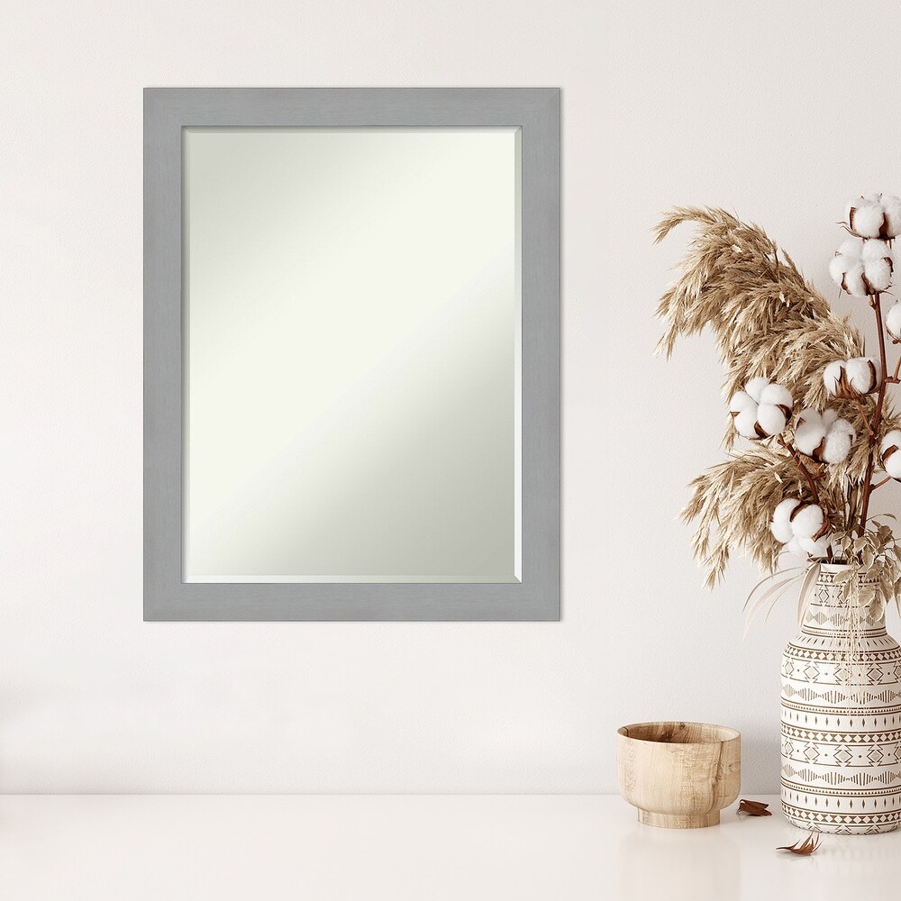 Petite Bevel Wood Wall Mirror   Brushed Sterling Silver Frame