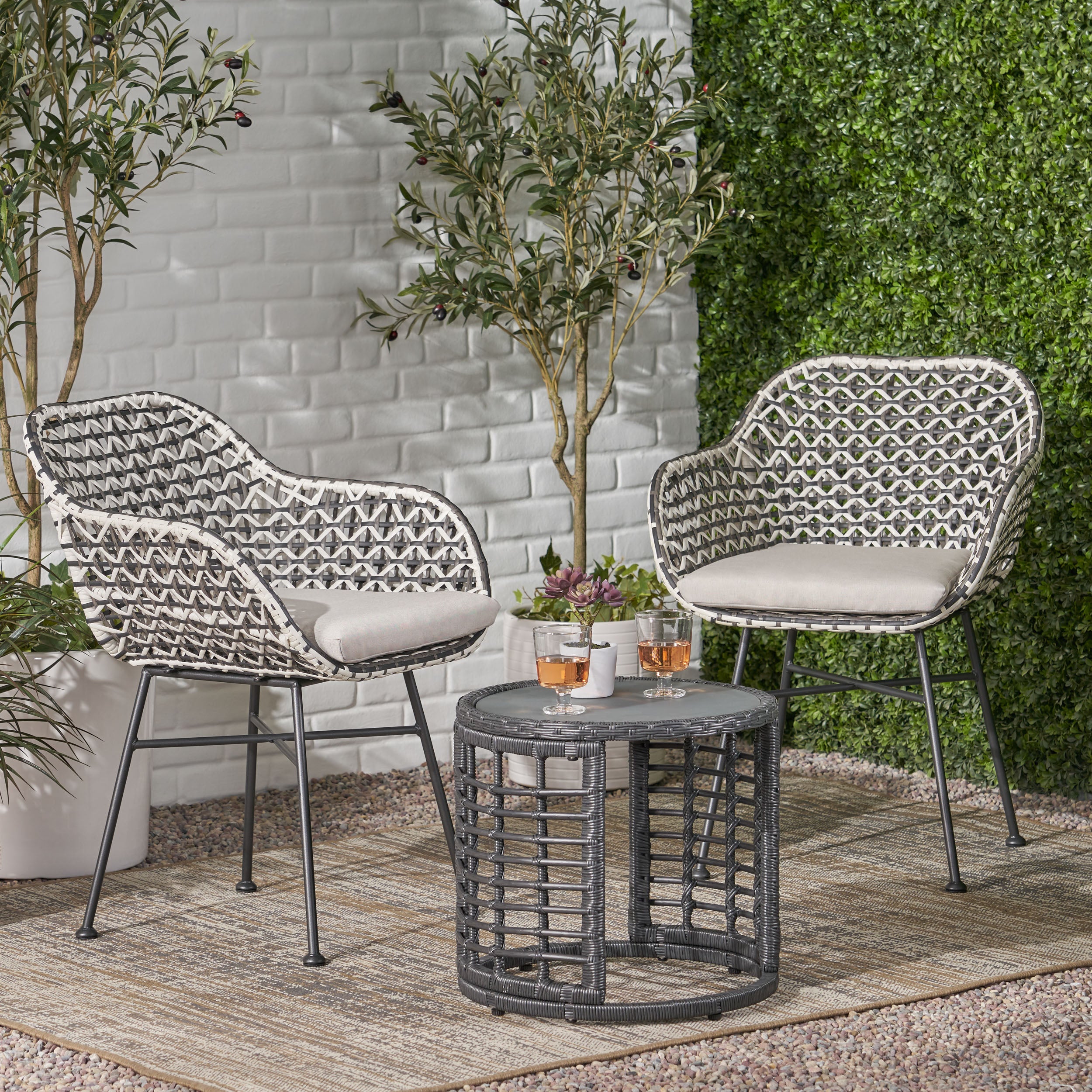 Yedidya Outdoor 3 Piece Wicker Chat Set