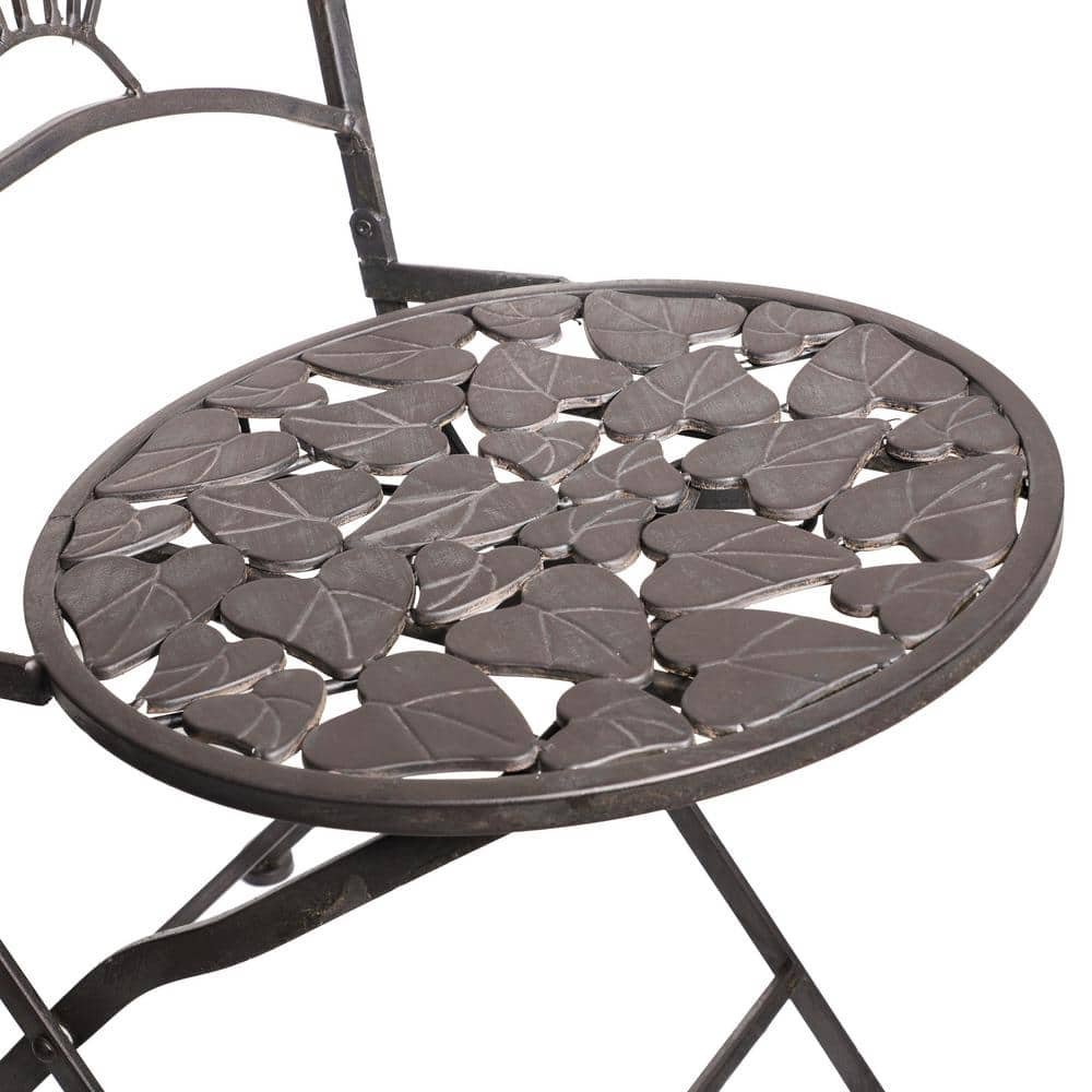 Alpine Corporation Indoor/Outdoor 3-Piece Iron Garden Bistro Set Folding Table and Chairs Patio Seating with Leaf Design BVK116A