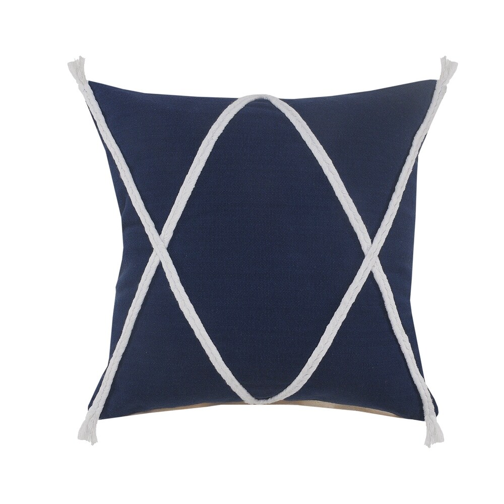 LR Home Coastal Geometric Braided and Tasseled Throw Pillow