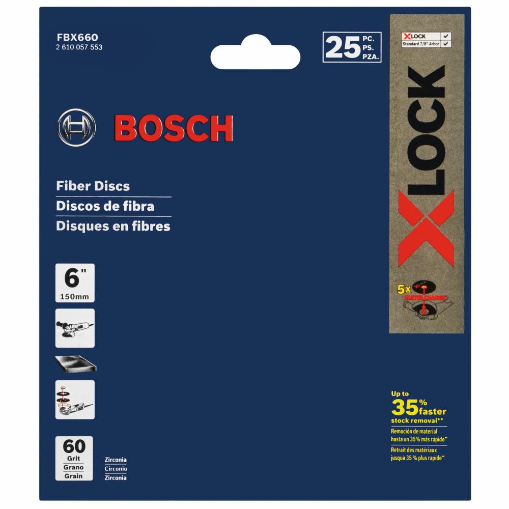 Bosch X LOCK Medium Grit Abrasive Fiber Discs 6 60 Grit 25pc