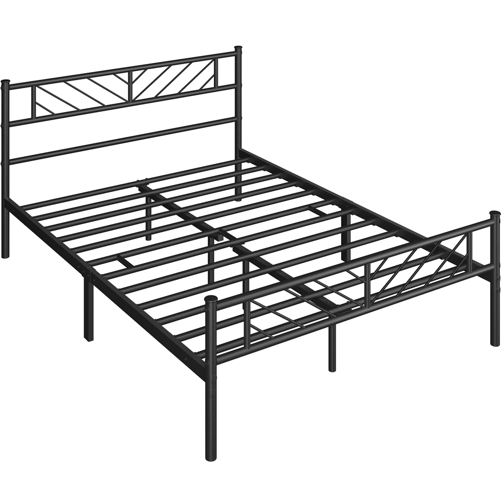 Easyfashion Metal Platform Bed with Arrow Design, Queen Size, Black