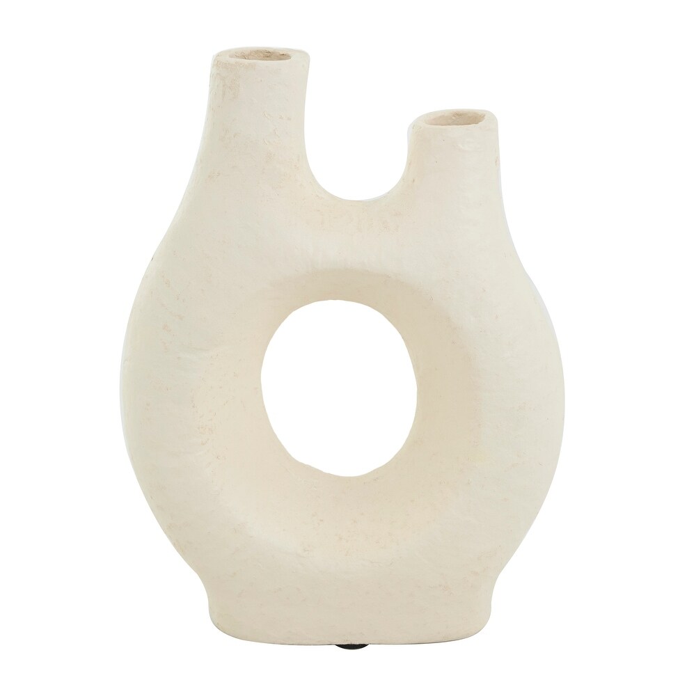 Beige Paper Mache Abstract Rounded Vase with Double Openings