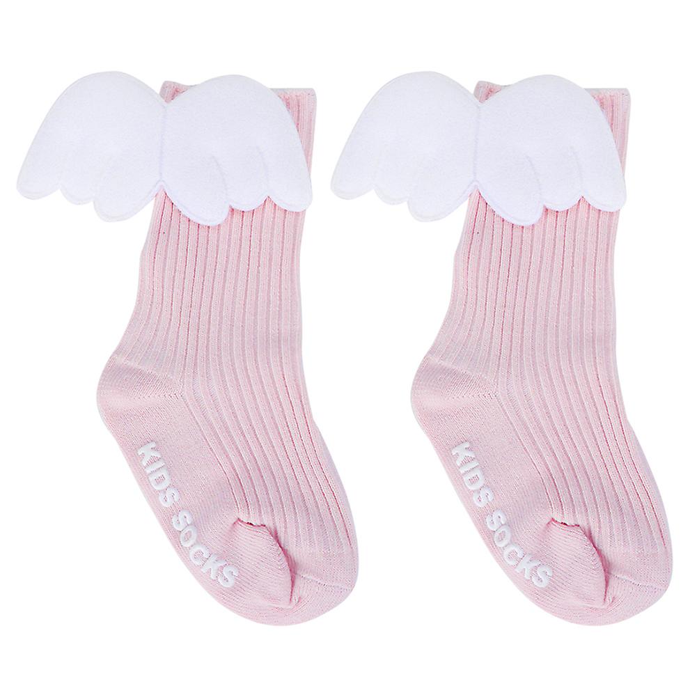 1 Pair Baby Girls Angel Wings Decor Ruffles Knee High Soft Leg Warmer Socks (pink S)