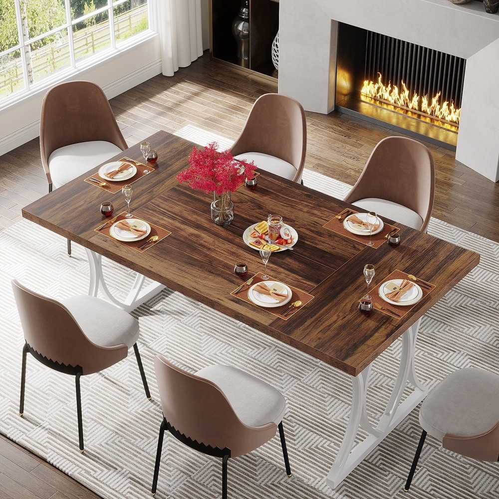 White Dining Table  63” L x 31” W x 30” H Modern Kitchen Table Dinner Table for 6 People Dinning Room Kitchen  Living Room