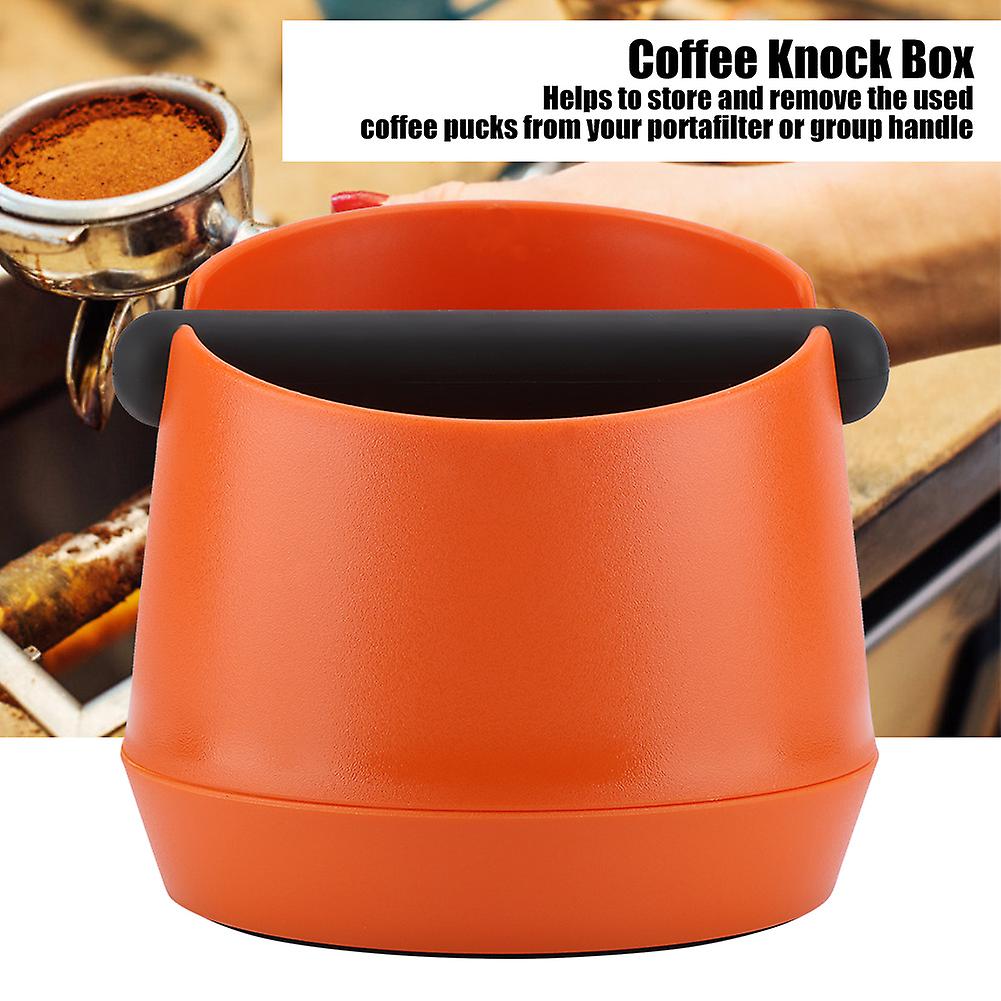 ABS Coffee Knock Box with Detachable Rubber Bar Espresso Grounds Pucks Container (Orange)