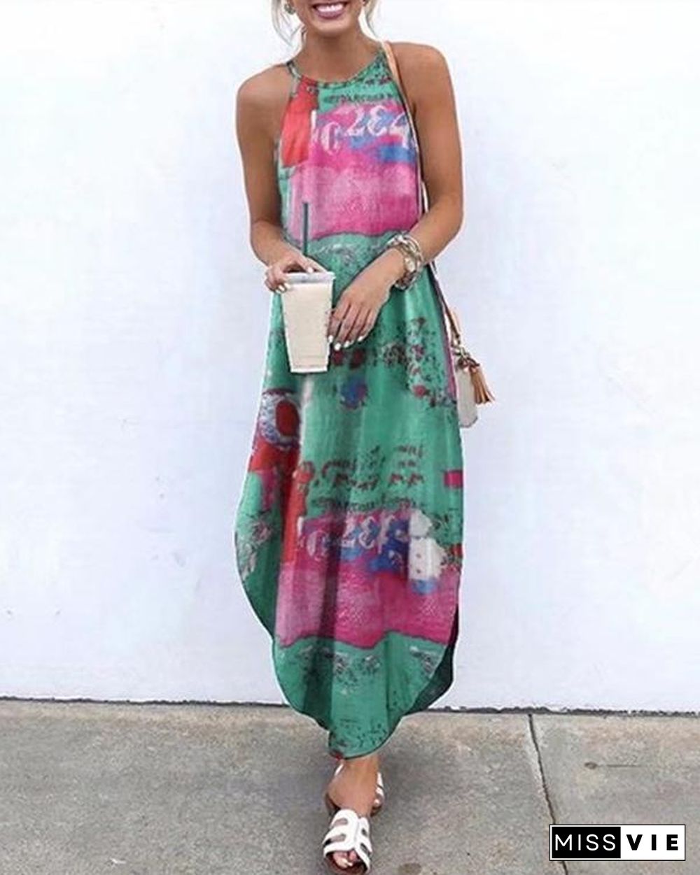 Sleeveless Printed Maxi Dress