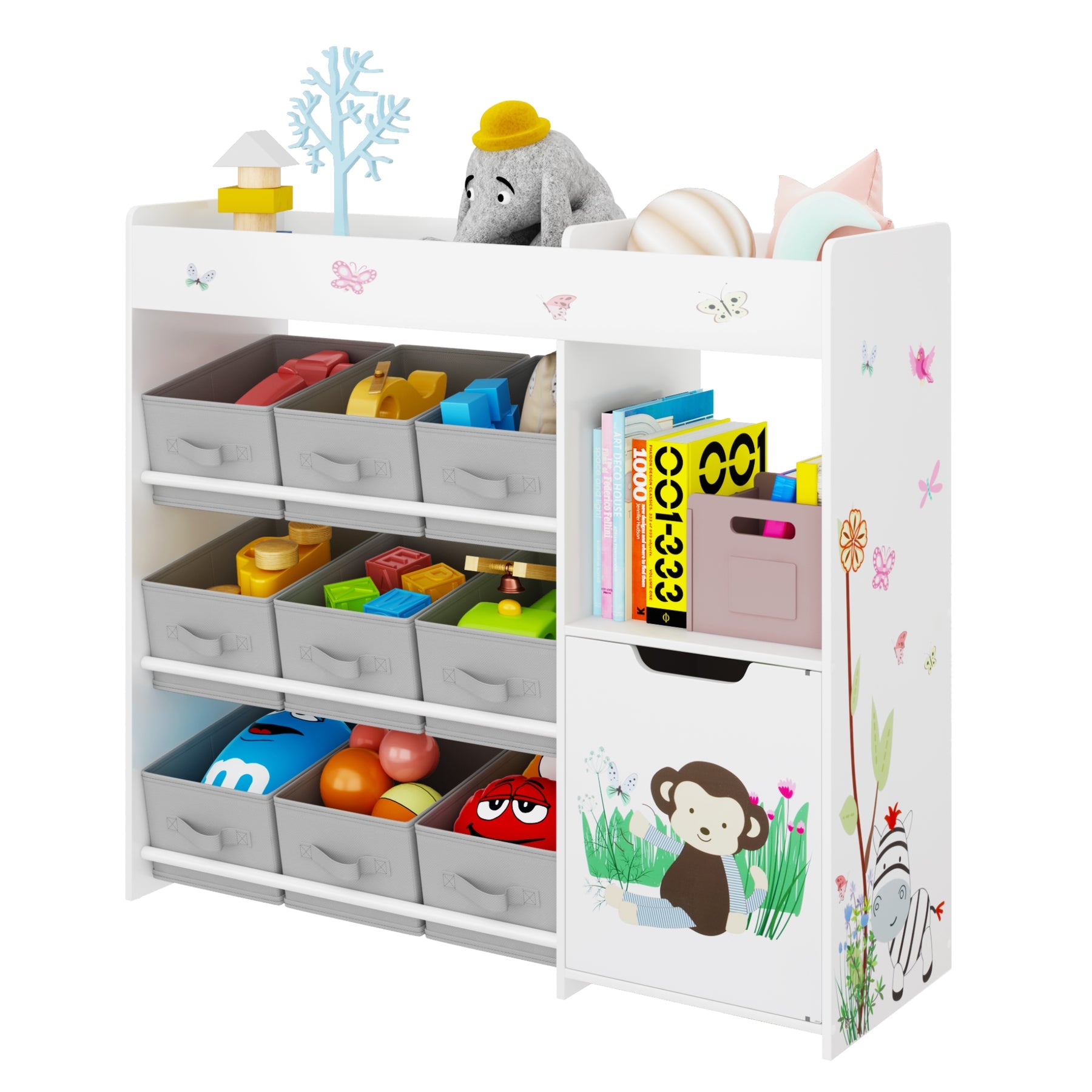 Kids Toy Storage Unit Toy Rack with Storage Boxes Bookshelf Rack Cabinet