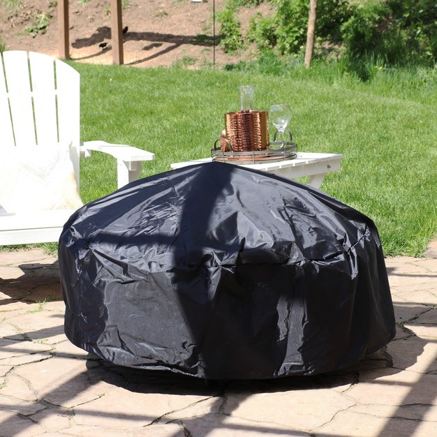 Sunnydaze Outdoor Heavy duty Weather resistant Vinyl Pvc Round Fire Pit Cover With Drawstring Closure Black