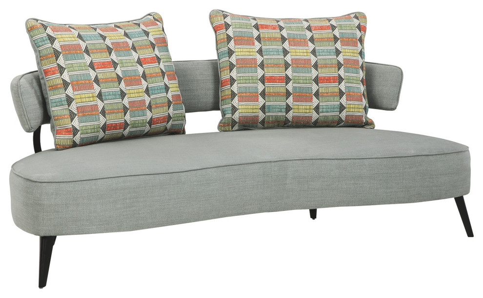 Fabric Upholstered Split Back Curved Sofa With Metal Legs  Gray   Midcentury   Sofas   by VirVentures  Houzz