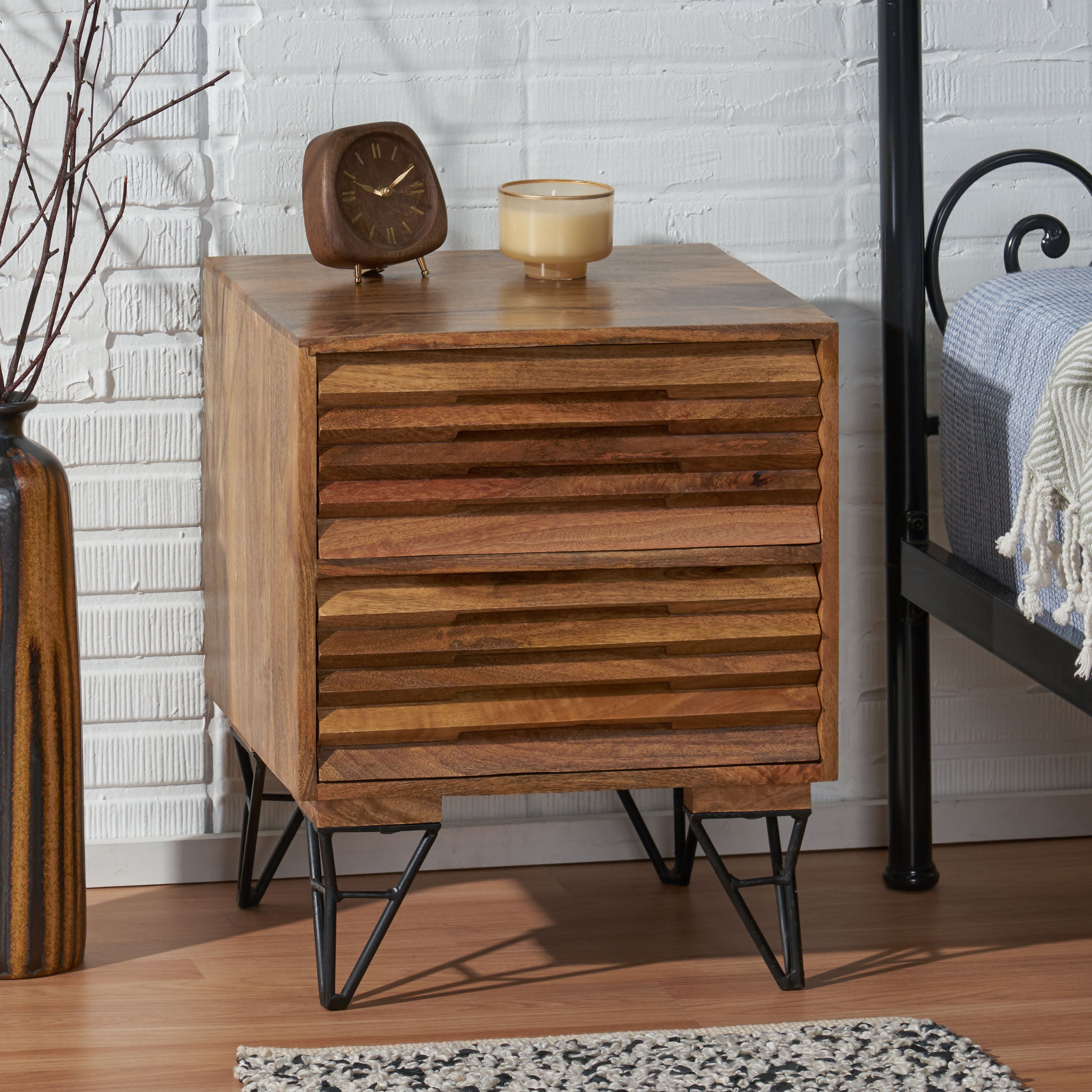 Arno Handcrafted Boho Mango Wood Nightstand