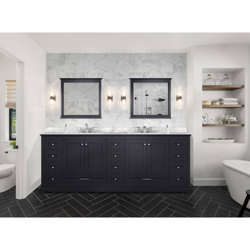 Lexora Dukes 84 in. W x 22 in. D Espresso Double Bath Vanity White Quartz Top and 34 in. Mirrors LD342284DGWQM34