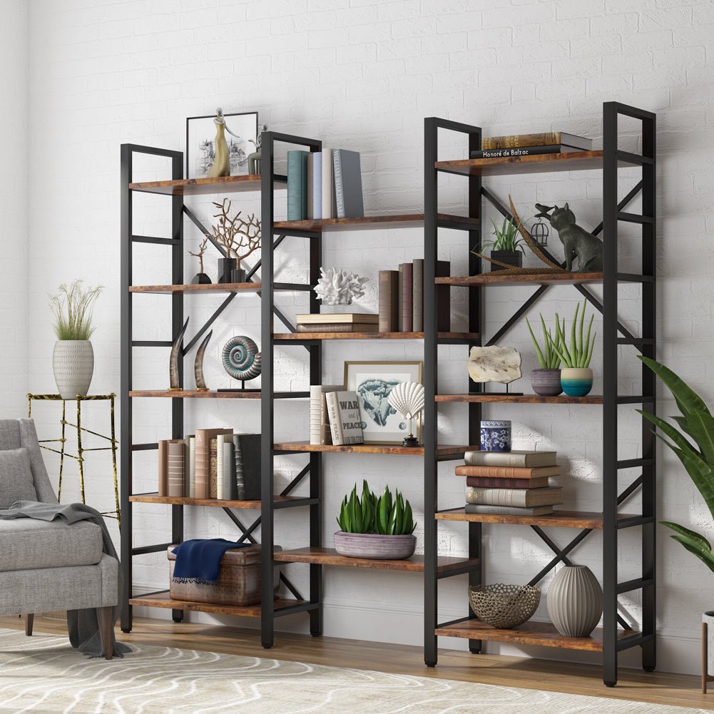 Industrial Bookshelf, Triple Wide 14-Shelves Etagere Bookcase