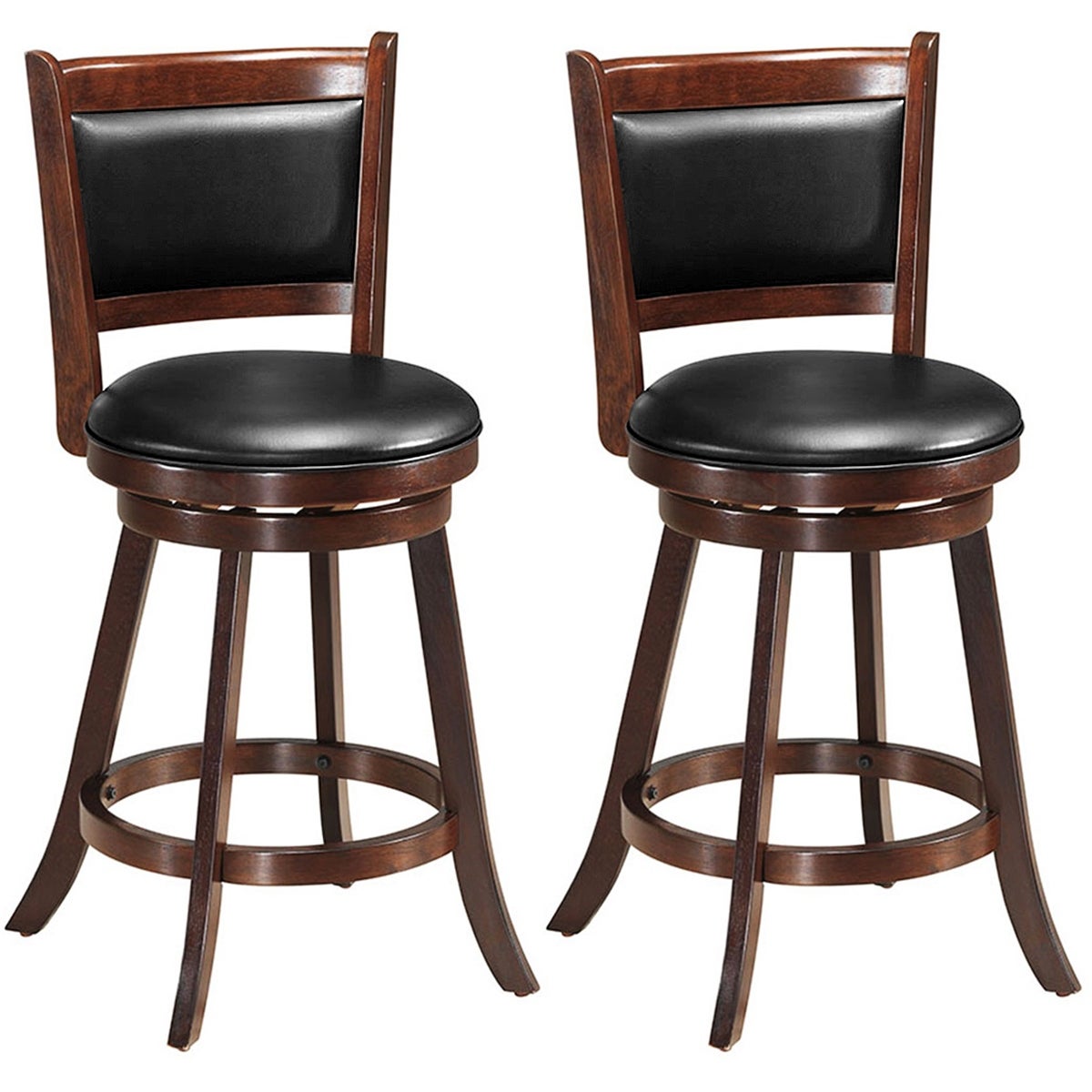 Costway Set of 2 24'' Swivel Counter Stool Wooden Dining Chair