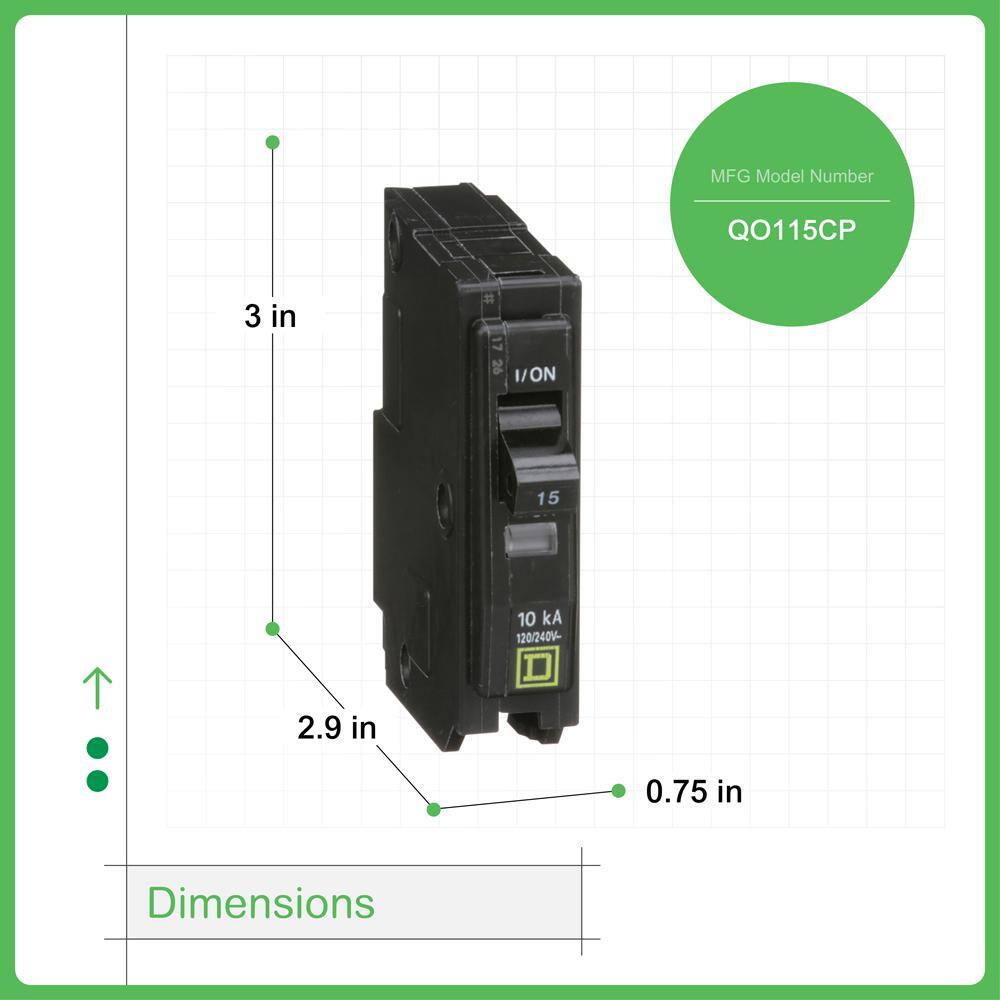 Square D QO 15 Amp Single-Pole Circuit Breaker(QO115CP) QO115CP