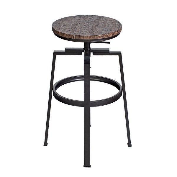 Set of 2 Swivel Adjustable Height Metal and Wood Bar Stools