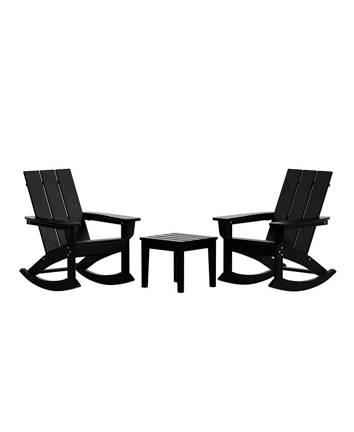 WestinTrends 3 Piece Set Outdoor Modern Rocking Chairs with Square Side Table