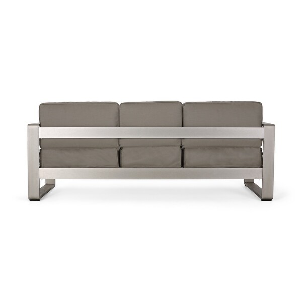 Cape Coral Aluminum and Sunbrella Outdoor 3 Seater Sofa with Cushions by Christopher Knight Home