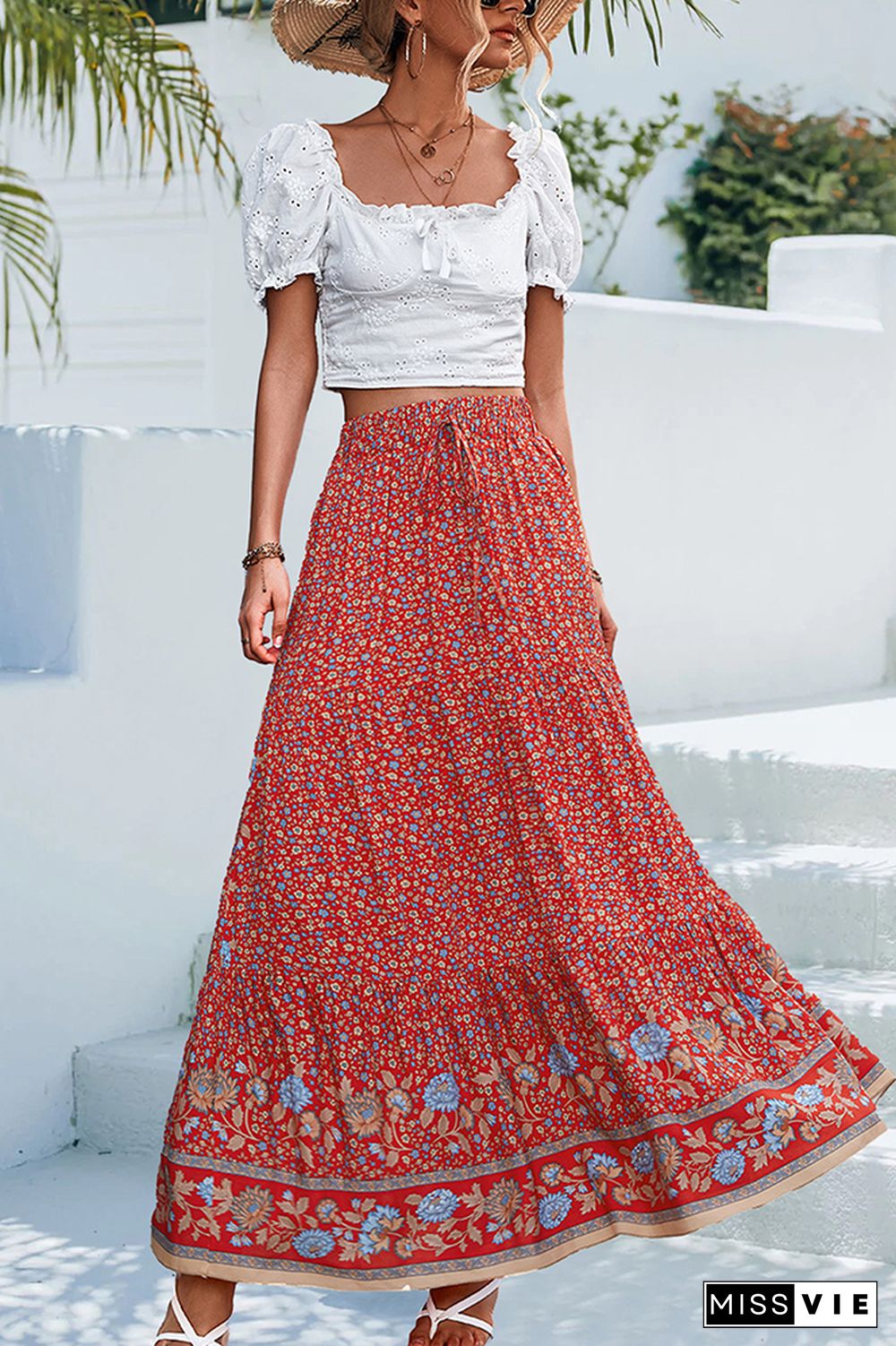 High Waist Floral Boho Skirt Dress