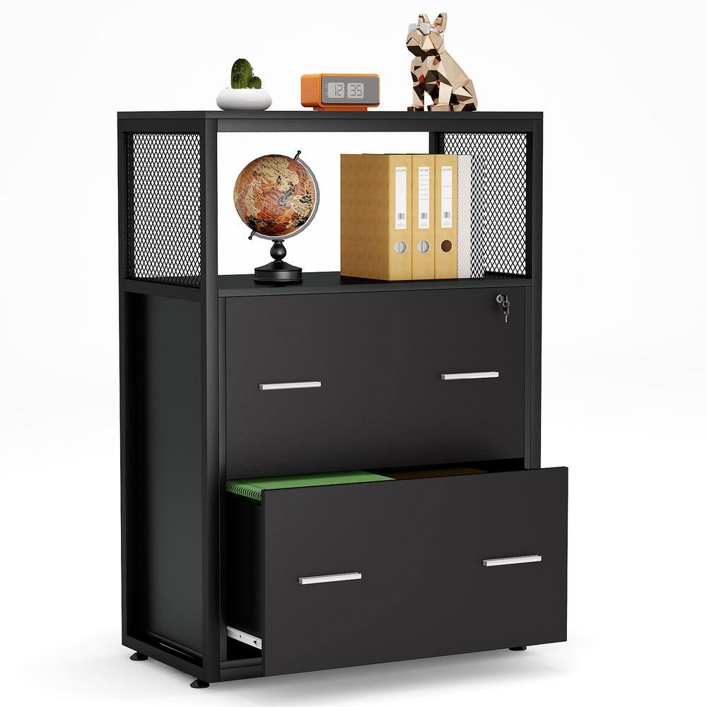 BYBLIGHT Atencio Black File-Cabinet with Lock Open Storage Shelves BB-C0341XF