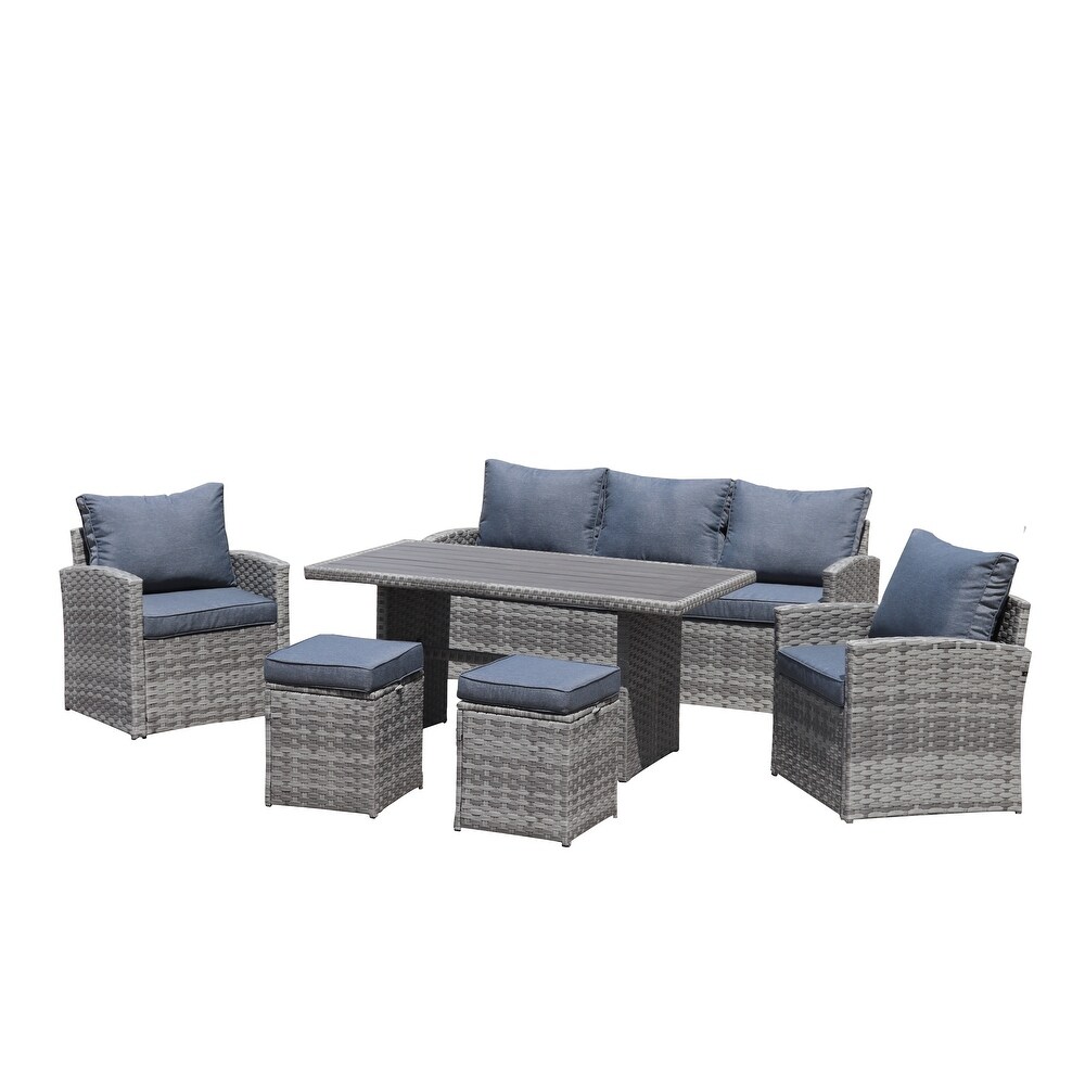 6 Piece Outdoor PE Rattan Sofa Set Patio Garden Wicker Dining and Coffee Sofa Dark Brown