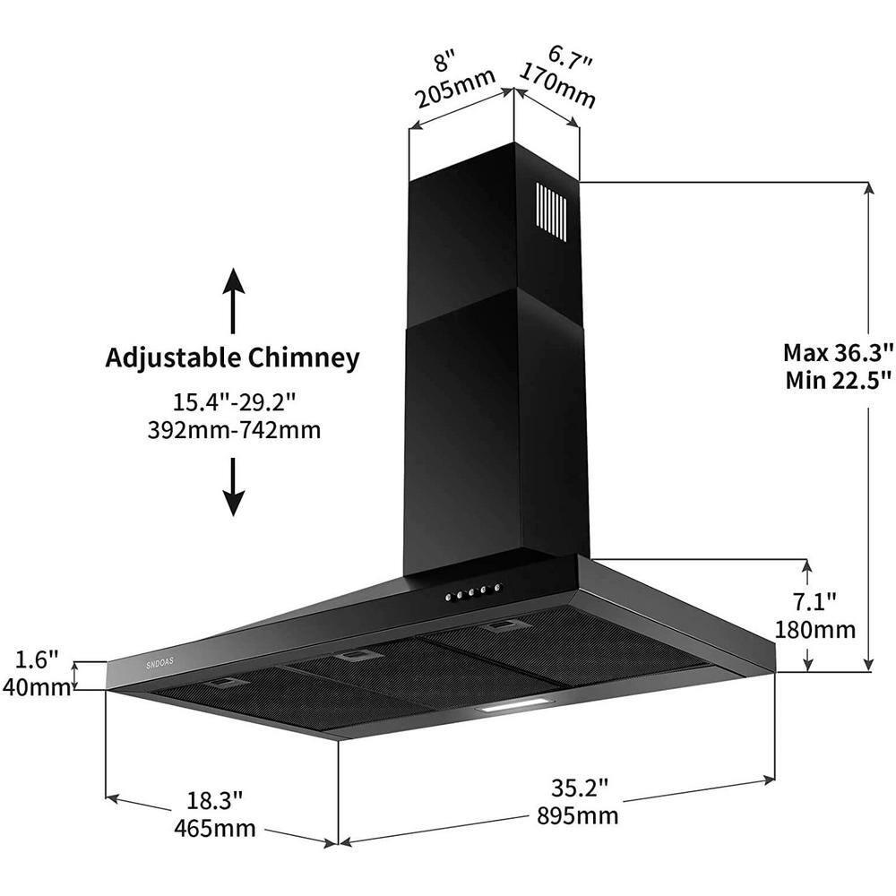 36 in 450 CFM Wall Mounted Range Hood in Black