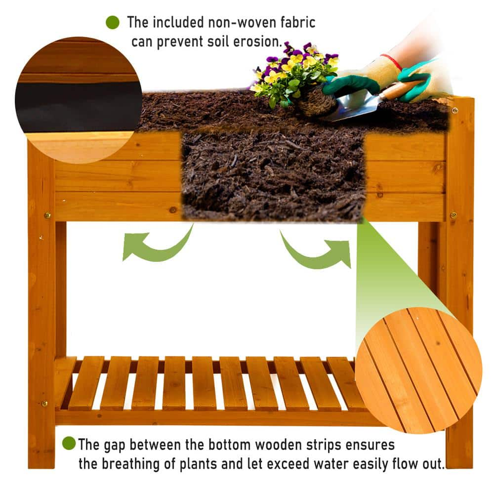 kdgarden Elevated Cedar Wood Raised Garden Bed with Shelf Outdoor Planter Box KD-WF-G